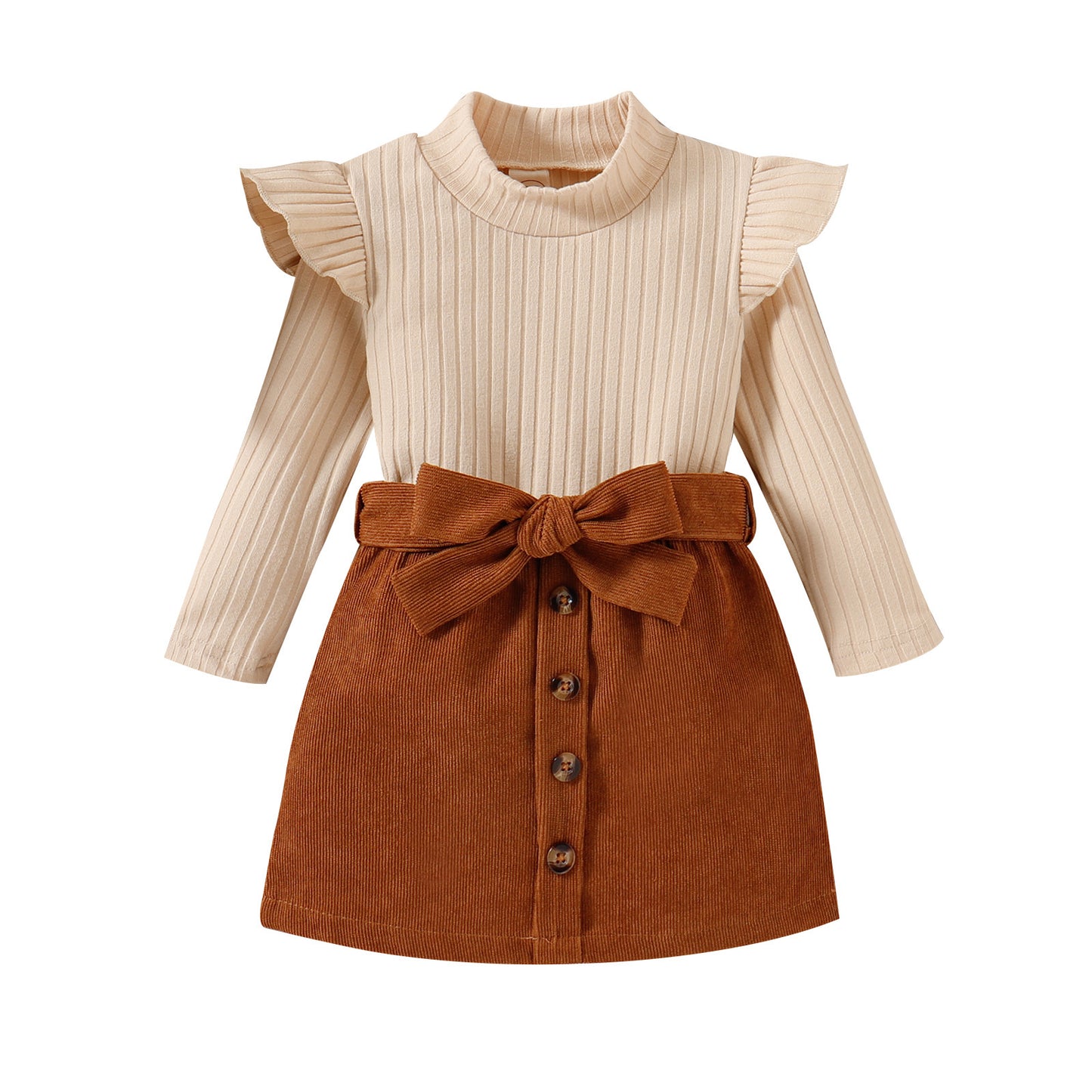 Toddler Baby Girl Fall Winter Skirt Set Turtleneck Ribbed Long Sleeve T-Shirt Top and Corduroy Skirts Dress 2Pcs Outfits