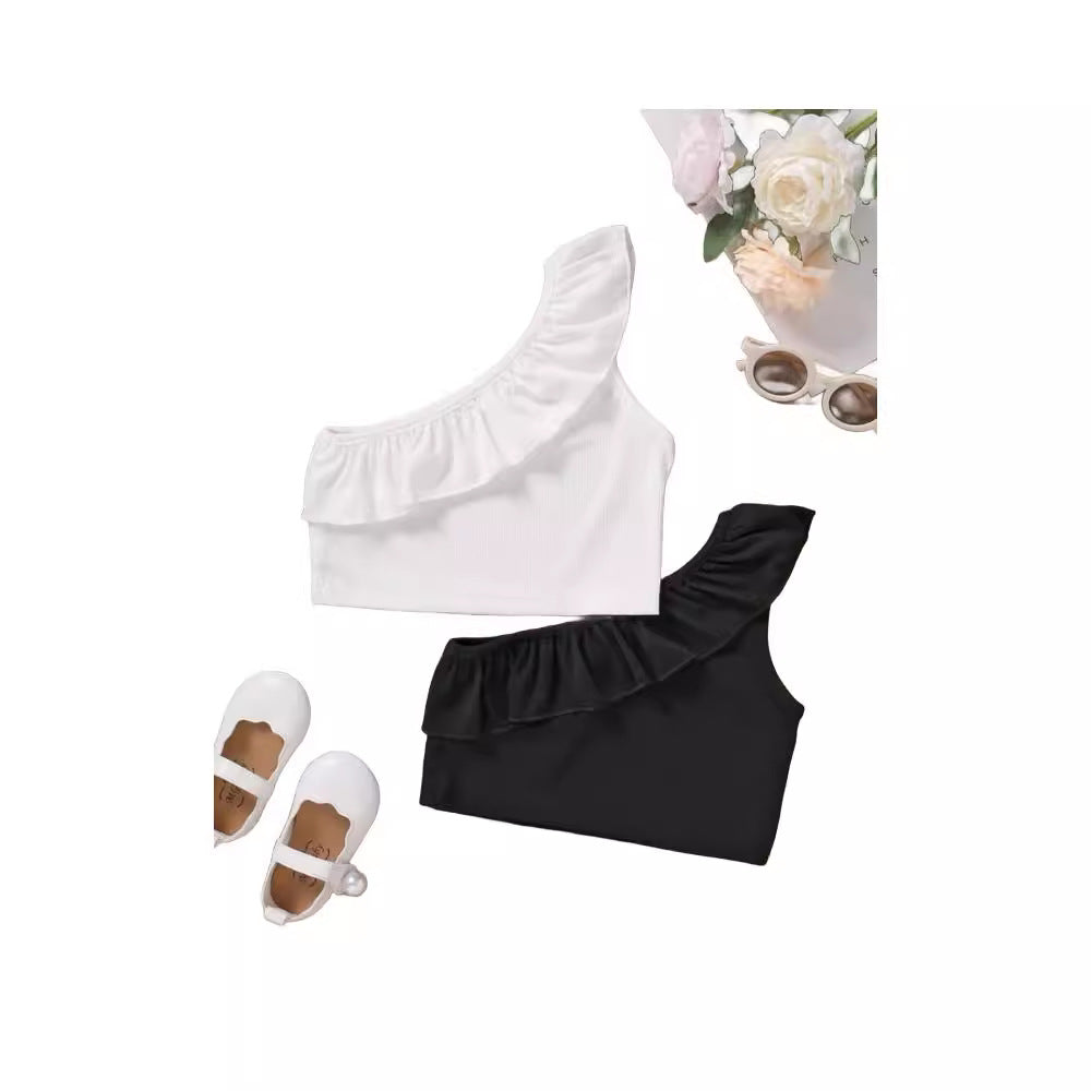 Baby Girls Fashion Solid Color One-shoulder Vest for Party Daily Wear, Perfect for Outdoor