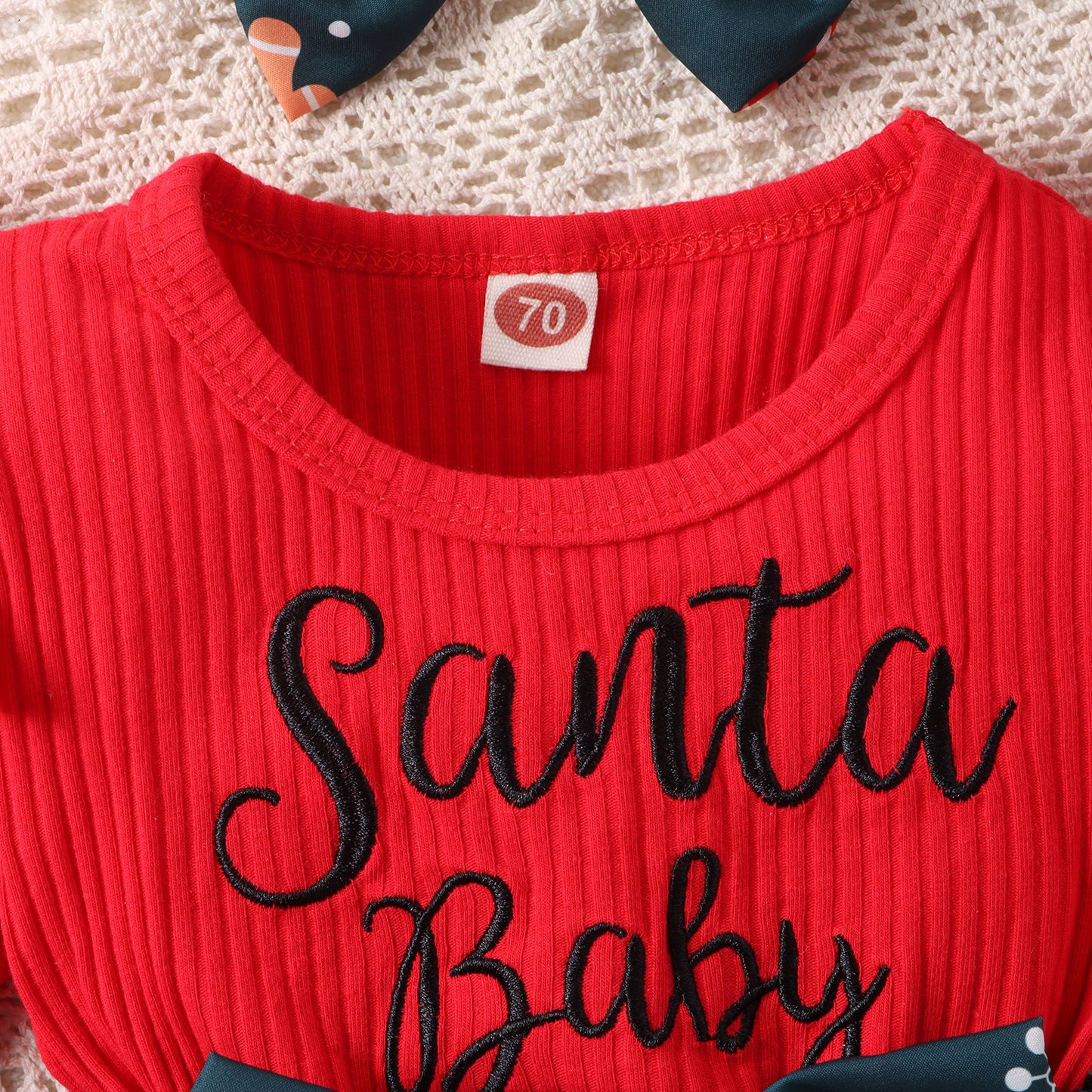 Baby Girls Christmas Romper Dress Long Sleeve Letter Santa Hat Print Romper with Bow Headband