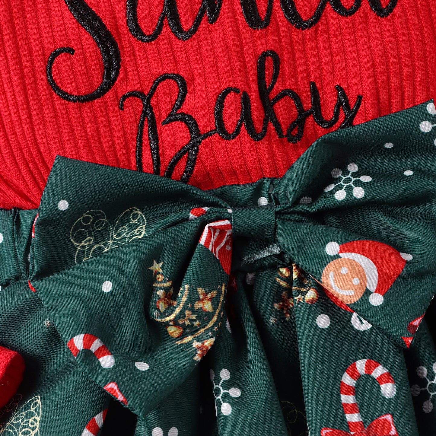 Baby Girls Christmas Romper Dress Long Sleeve Letter Santa Hat Print Romper with Bow Headband