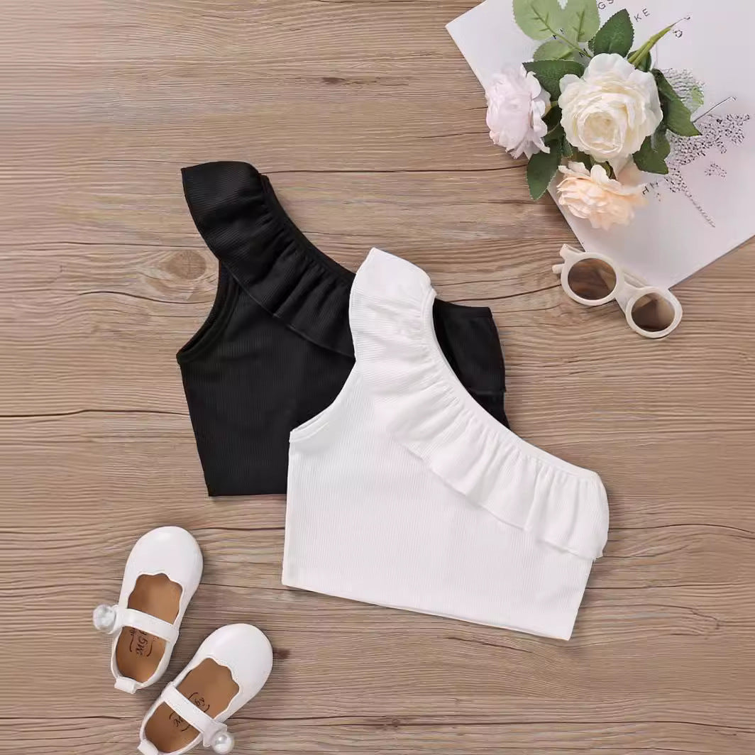Baby Girls Fashion Solid Color One-shoulder Vest for Party Daily Wear, Perfect for Outdoor