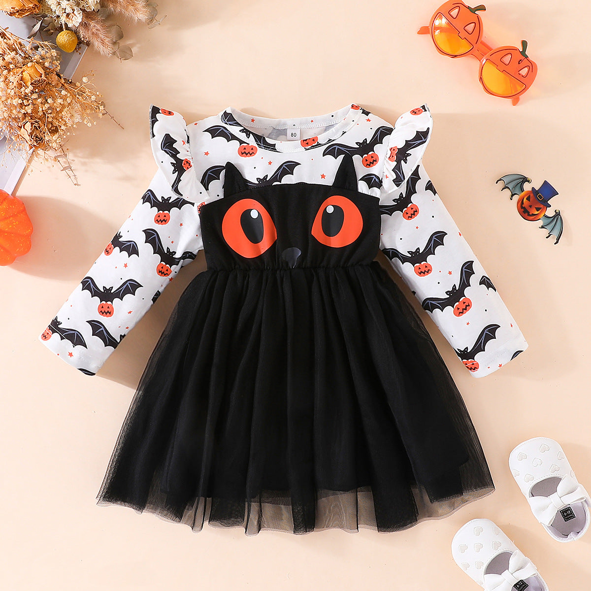 Children Girl's Halloween Dresses Black Orange Cat Cartoon Princess Dress For Girls Toddler Baby Kids Halloween Costume