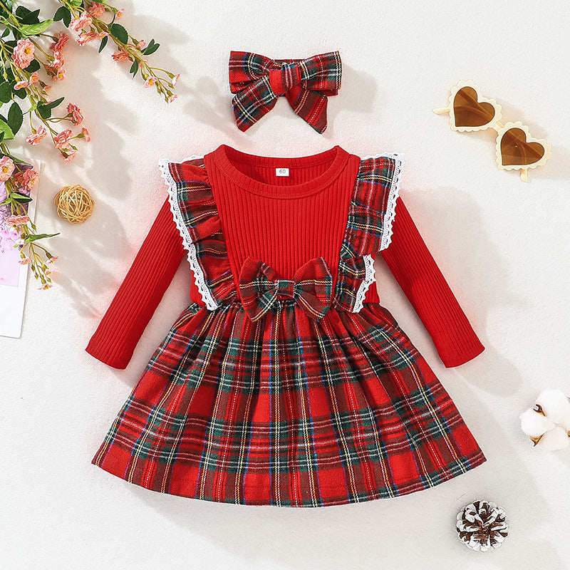 Baby Toddler Girl Fall Winter Clothes Christmas Outfit Xmas Plaid Dress Christmas Dress Outfit Plaid Long Sleeve Xmas Skirt