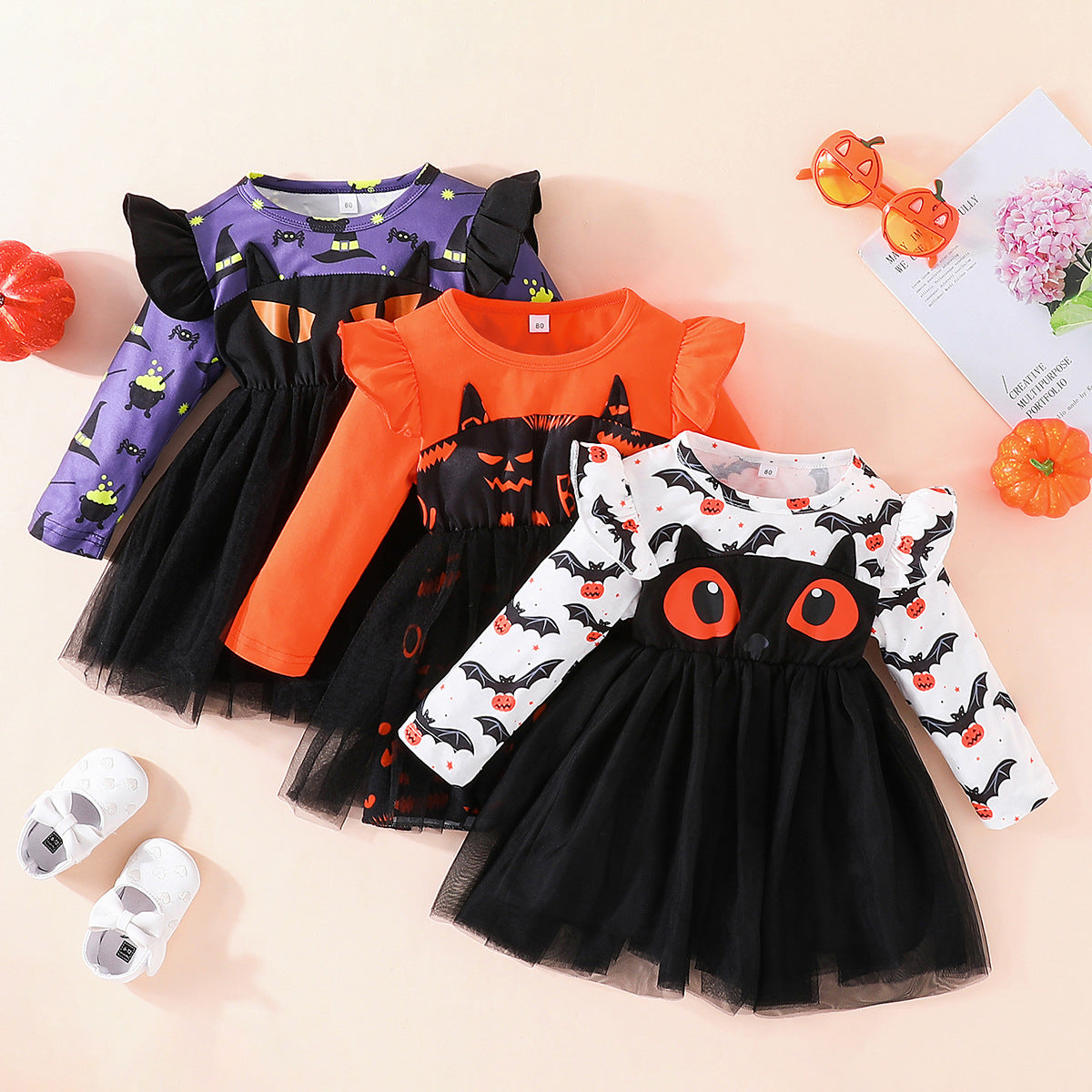 Children Girl's Halloween Dresses Black Orange Cat Cartoon Princess Dress For Girls Toddler Baby Kids Halloween Costume