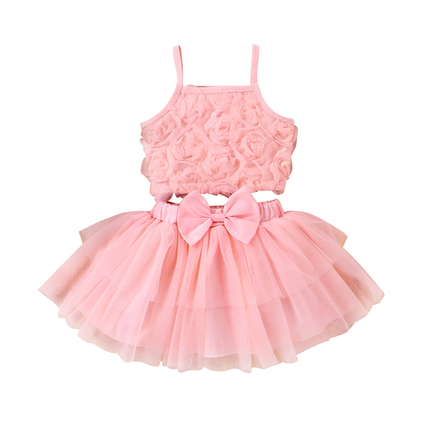 Fashionable Little Girl Three-dimensional Floral Top + Mesh Half Skirt