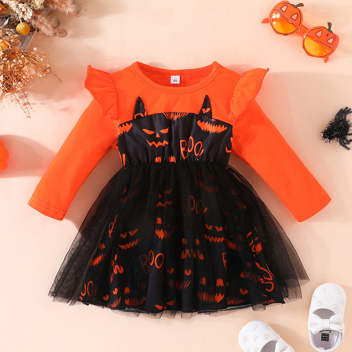 Children Girl's Halloween Dresses Black Orange Cat Cartoon Princess Dress For Girls Toddler Baby Kids Halloween Costume