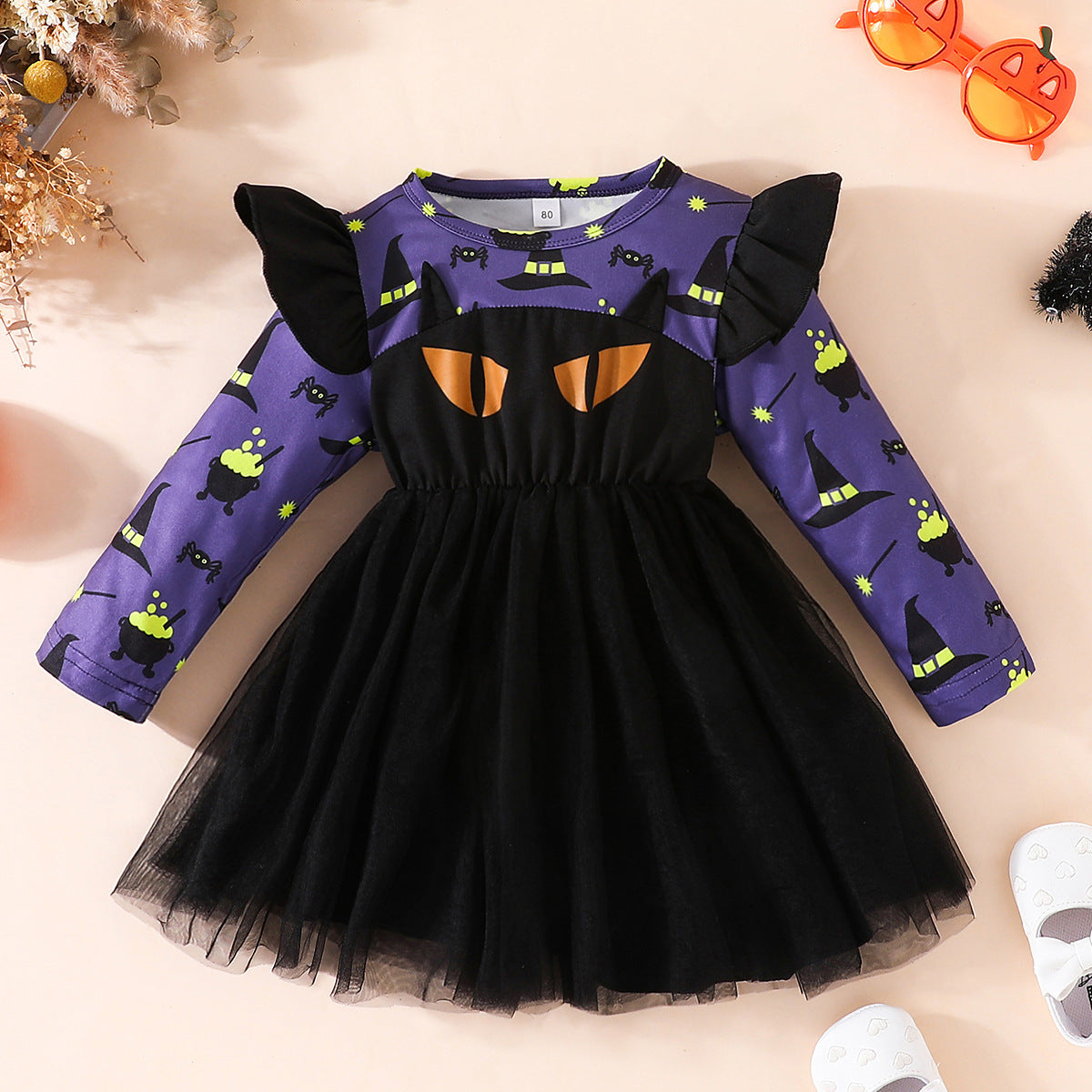 Children Girl's Halloween Dresses Black Orange Cat Cartoon Princess Dress For Girls Toddler Baby Kids Halloween Costume