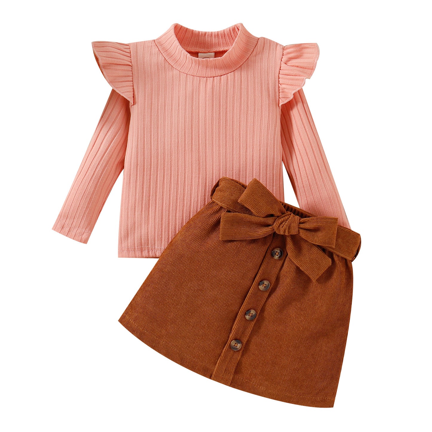 Toddler Baby Girl Fall Winter Skirt Set Turtleneck Ribbed Long Sleeve T-Shirt Top and Corduroy Skirts Dress 2Pcs Outfits