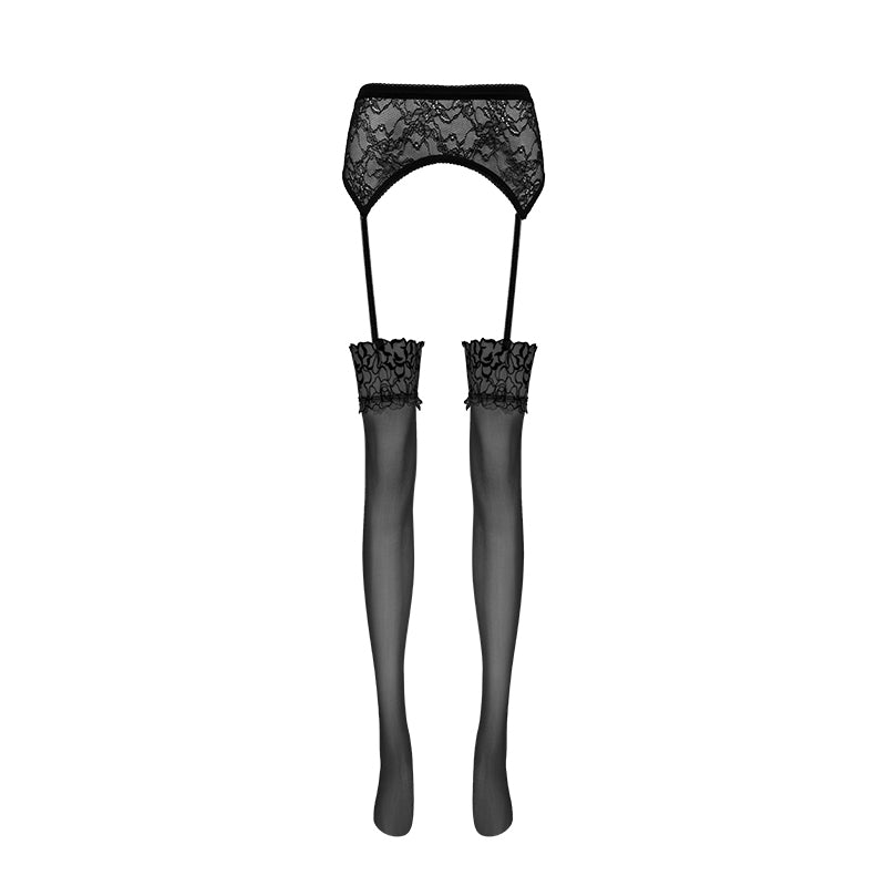 Lingerie New: "Spring Shyness" 8D camellia embroidery high-waist one-piece suspender silk stockings.