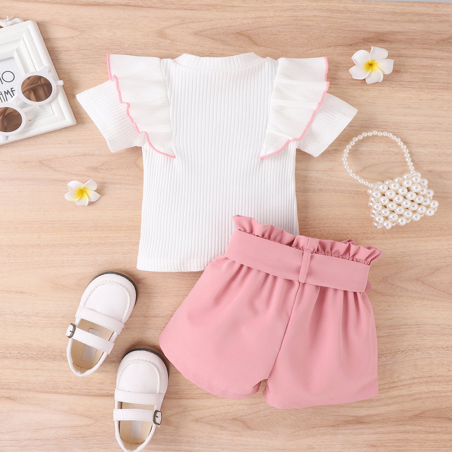 Baby Girls Clothes Summer Outfit Set Bow Top And Shorts 2-Piece Children's Clothing Ensemble for Girls