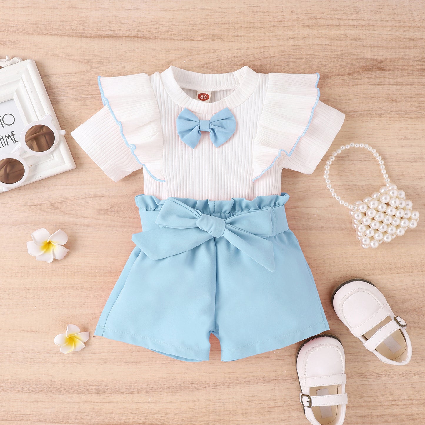Baby Girls Clothes Summer Outfit Set Bow Top And Shorts 2-Piece Children's Clothing Ensemble for Girls
