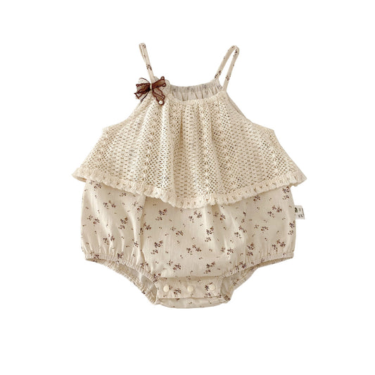 Bohemian-style sleeveless floral baby girl bodysuit 。