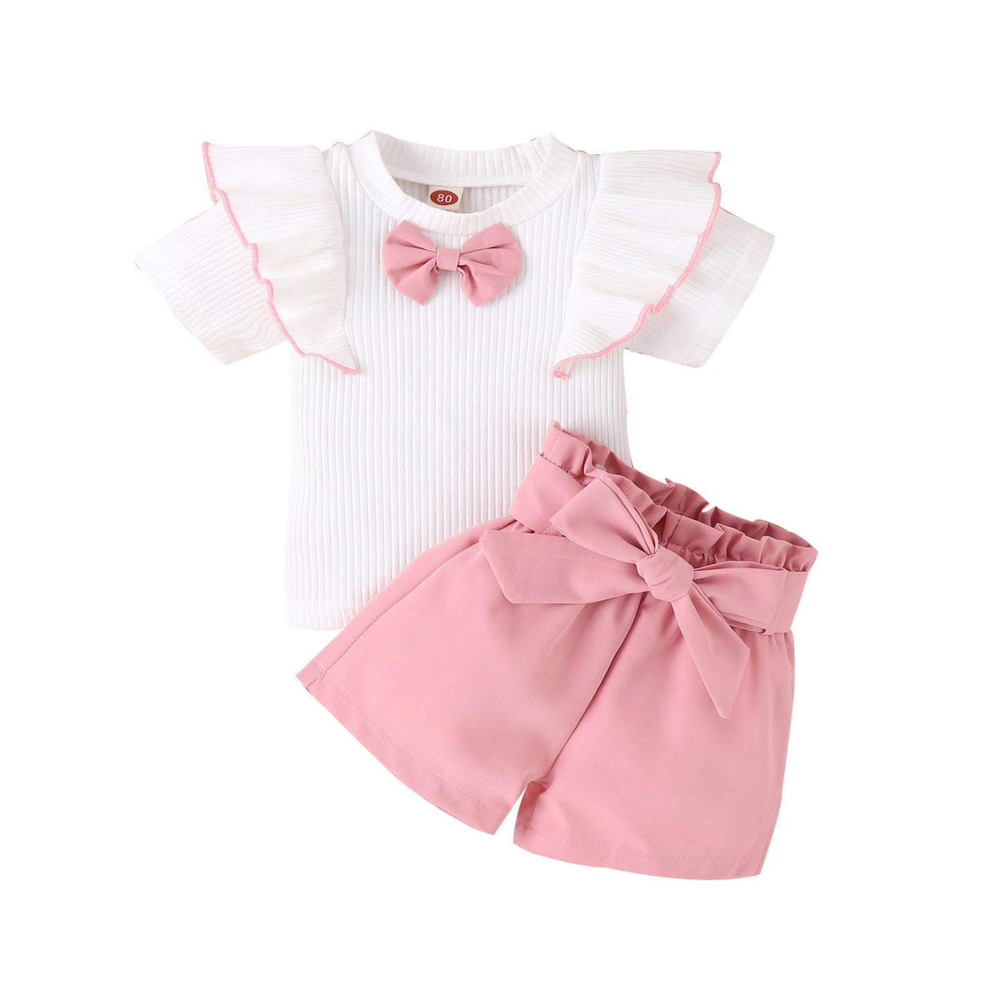 Baby Girls Clothes Summer Outfit Set Bow Top And Shorts 2-Piece Children's Clothing Ensemble for Girls