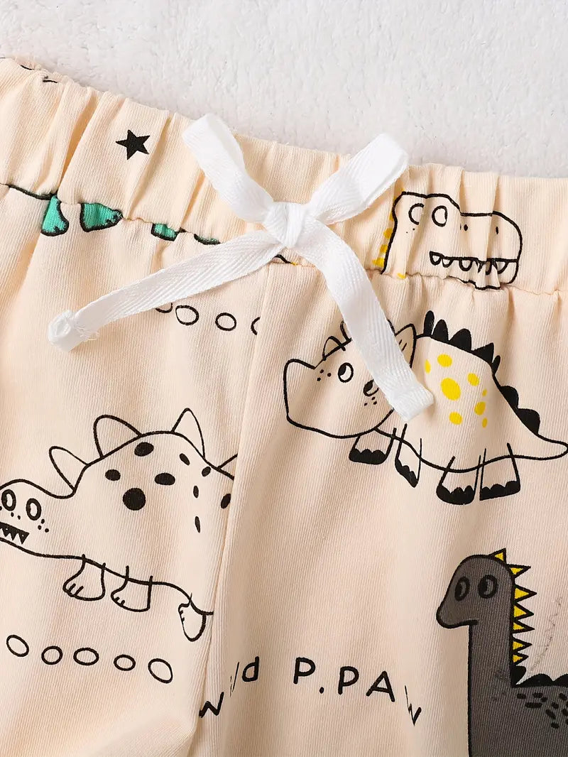 Sleeveless Dinosaur Pattern Top for Baby Boy + Dinosaur Pattern Shorts, for Outdoor