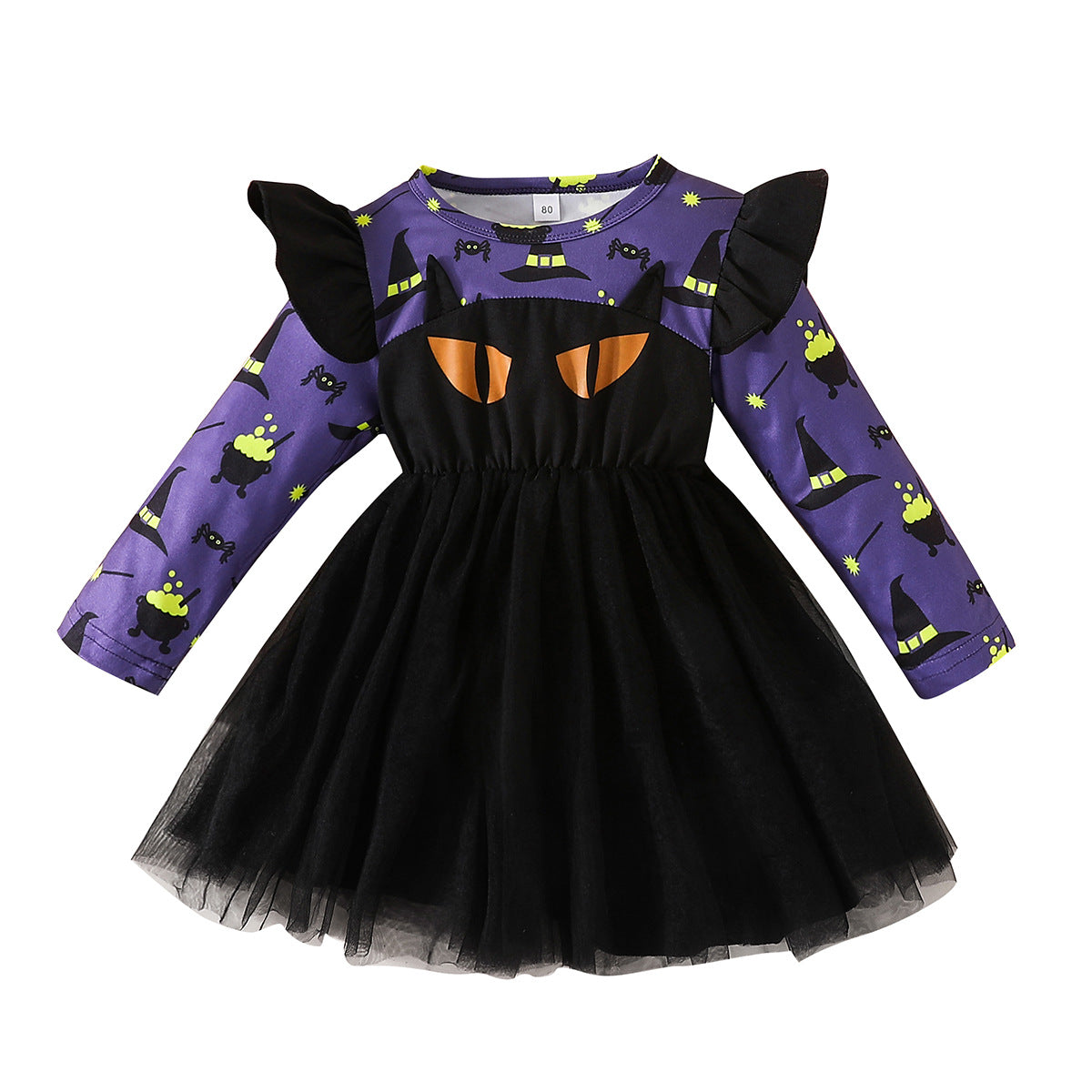 Children Girl's Halloween Dresses Black Orange Cat Cartoon Princess Dress For Girls Toddler Baby Kids Halloween Costume