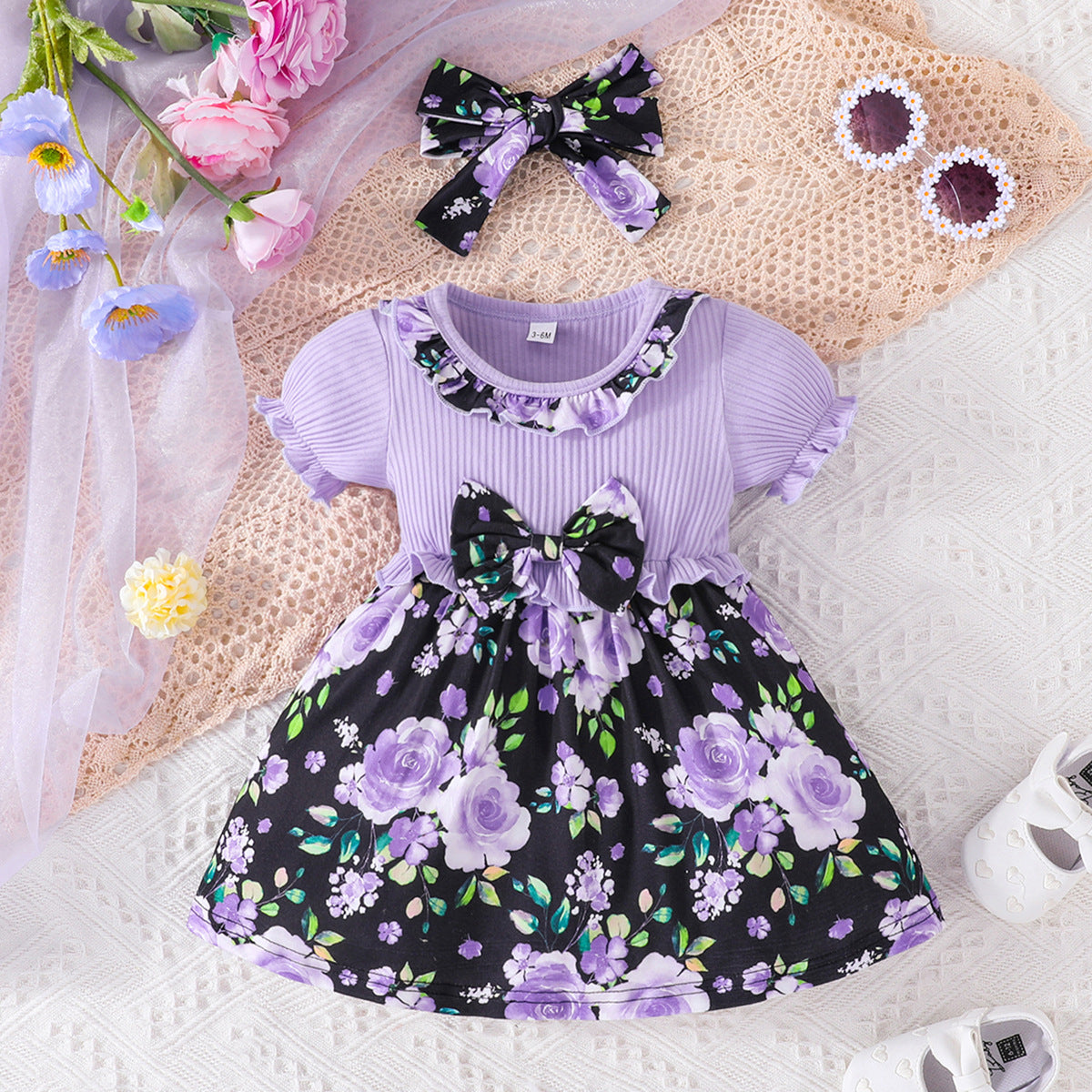 Long Sleeve Gown Toddler Girls Short Sleeve Ribbed Bowknot Dresses Infant Ruffles Floral Printed Tween Easter