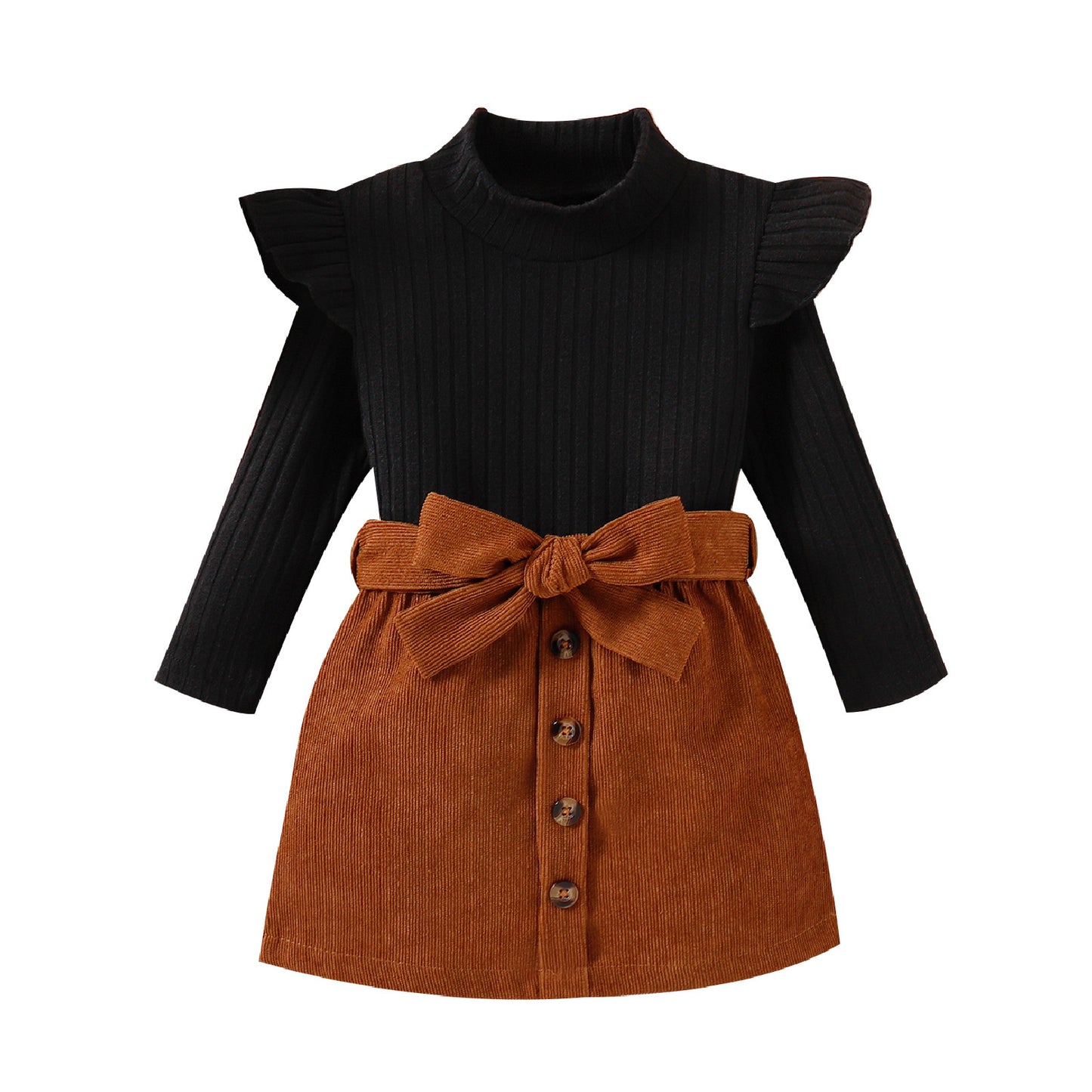 Toddler Baby Girl Fall Winter Skirt Set Turtleneck Ribbed Long Sleeve T-Shirt Top and Corduroy Skirts Dress 2Pcs Outfits