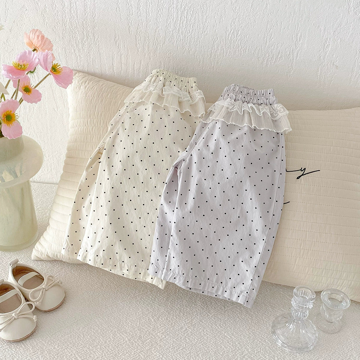 Girl's cute mesh fart curtain polka dot pants