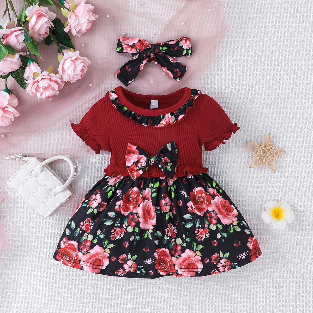 Long Sleeve Gown Toddler Girls Short Sleeve Ribbed Bowknot Dresses Infant Ruffles Floral Printed Tween Easter