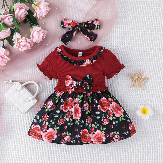 Long Sleeve Gown Toddler Girls Short Sleeve Ribbed Bowknot Dresses Infant Ruffles Floral Printed Tween Easter