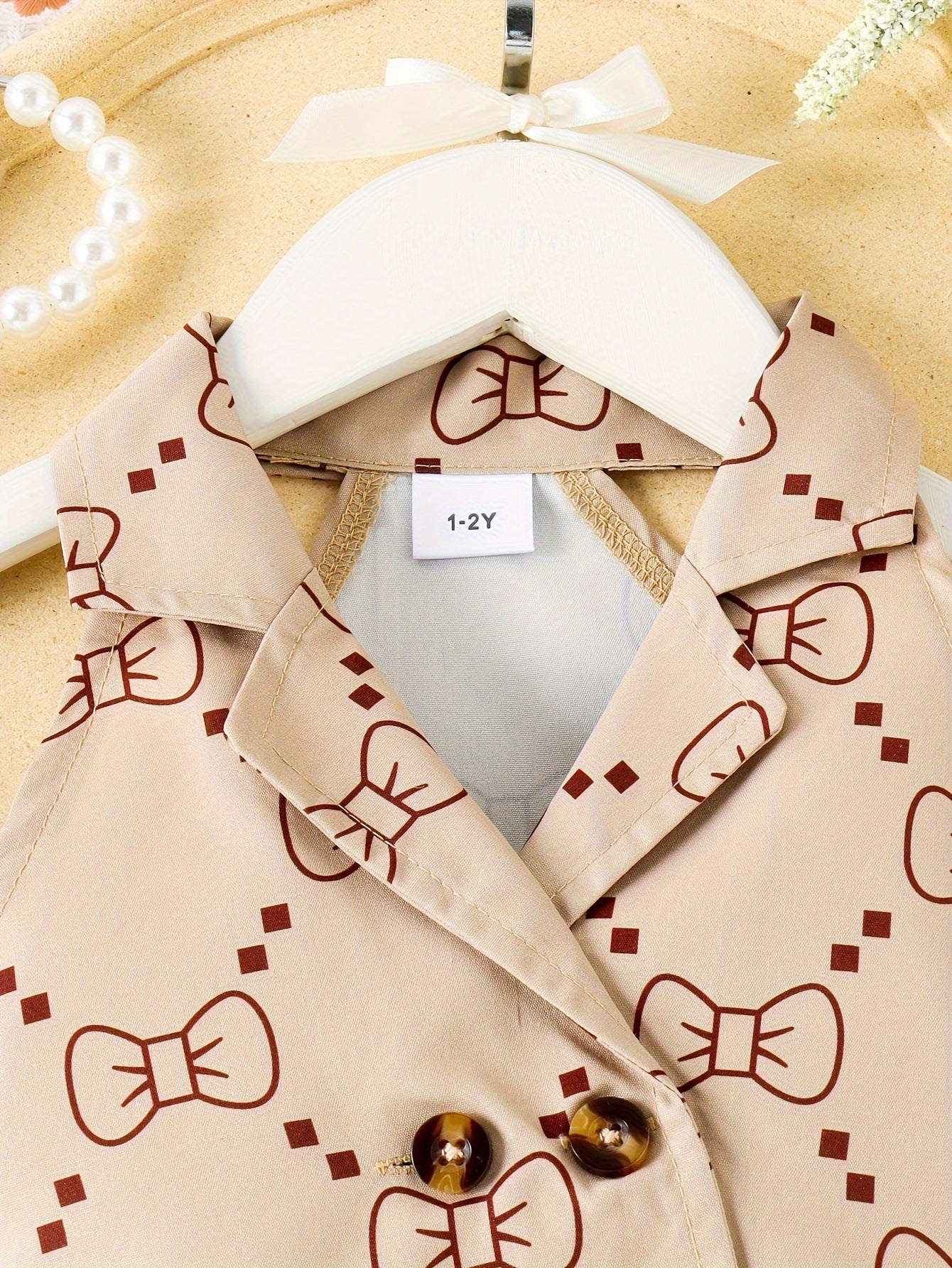 Two-piece set of a fashionable bow-knot printed sleeveless vest and a pleated skirt for girls in summer
