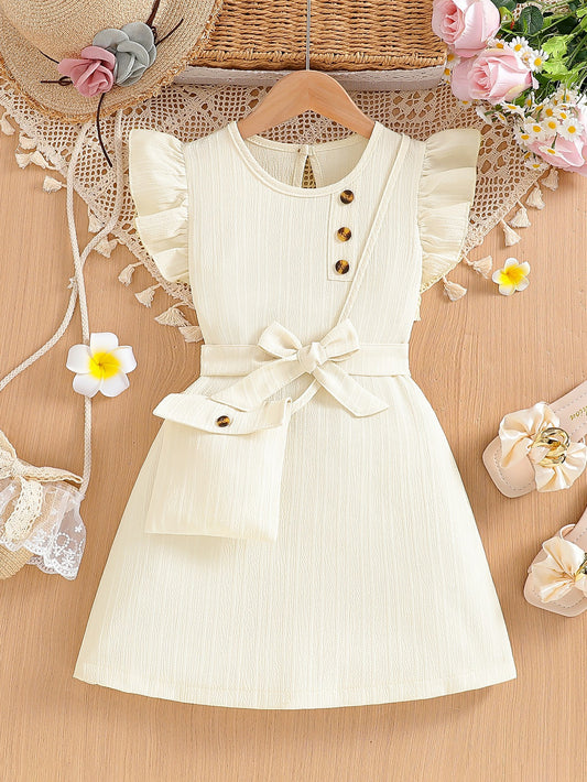 Outdoor Sports Flying Sleeve Dress + Bag for Little Girls
