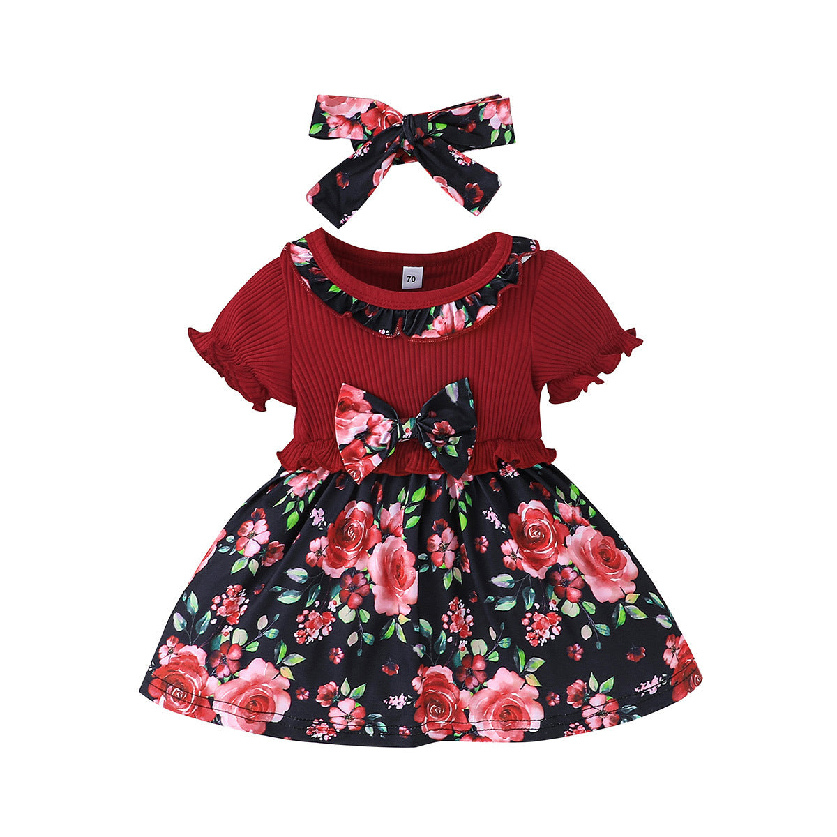 Long Sleeve Gown Toddler Girls Short Sleeve Ribbed Bowknot Dresses Infant Ruffles Floral Printed Tween Easter