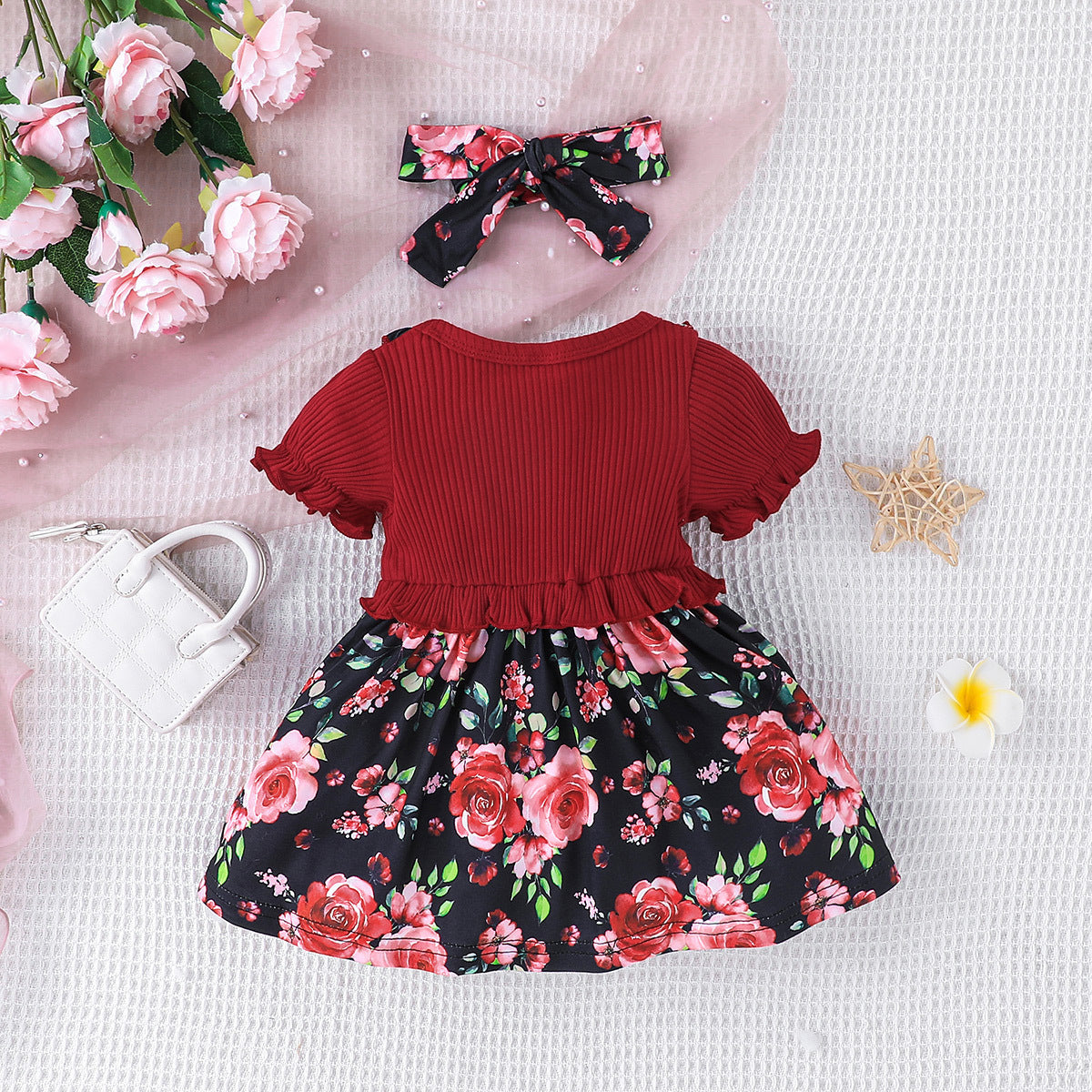 Long Sleeve Gown Toddler Girls Short Sleeve Ribbed Bowknot Dresses Infant Ruffles Floral Printed Tween Easter