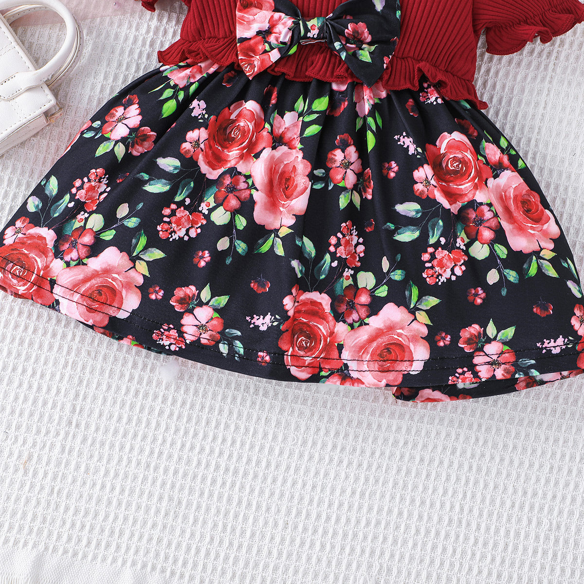 Long Sleeve Gown Toddler Girls Short Sleeve Ribbed Bowknot Dresses Infant Ruffles Floral Printed Tween Easter
