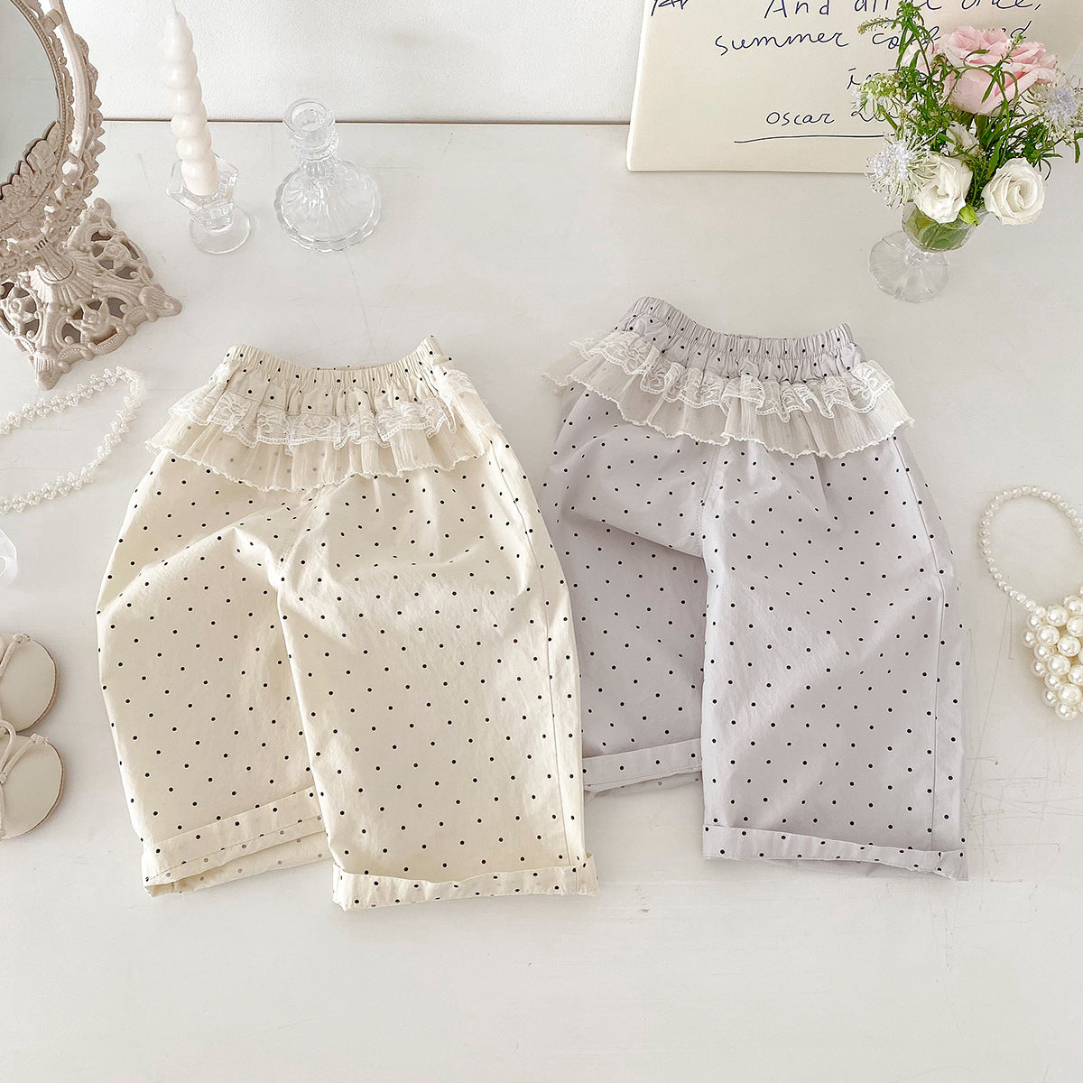 Girl's cute mesh fart curtain polka dot pants