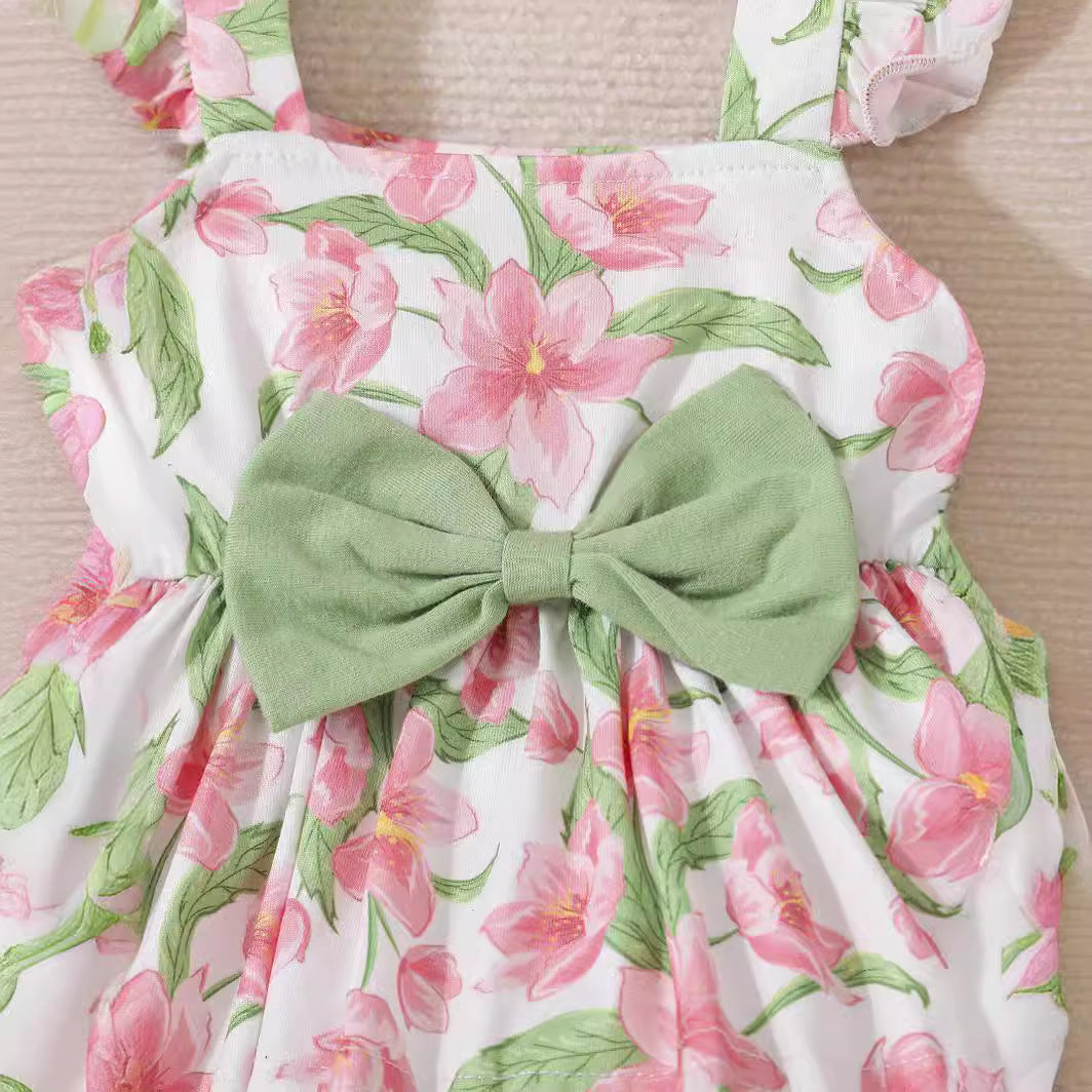 Toddler Baby Girl Summer Clothes Infant Outfits Ruffle Sleeveless Floral Printed Bowknot Tank Top Cute Shorts Sets