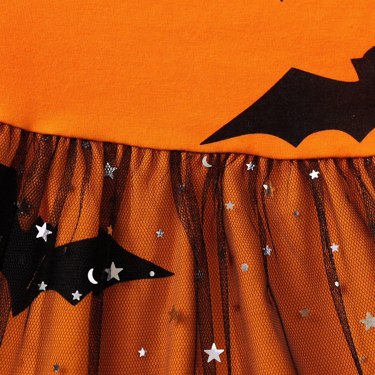 Halloween Girl Long Sleeve Dress Fashion Princess Bat Printed Mesh Dress Autumn Toddler Tutu Dress Kids Halloween Party Clothes