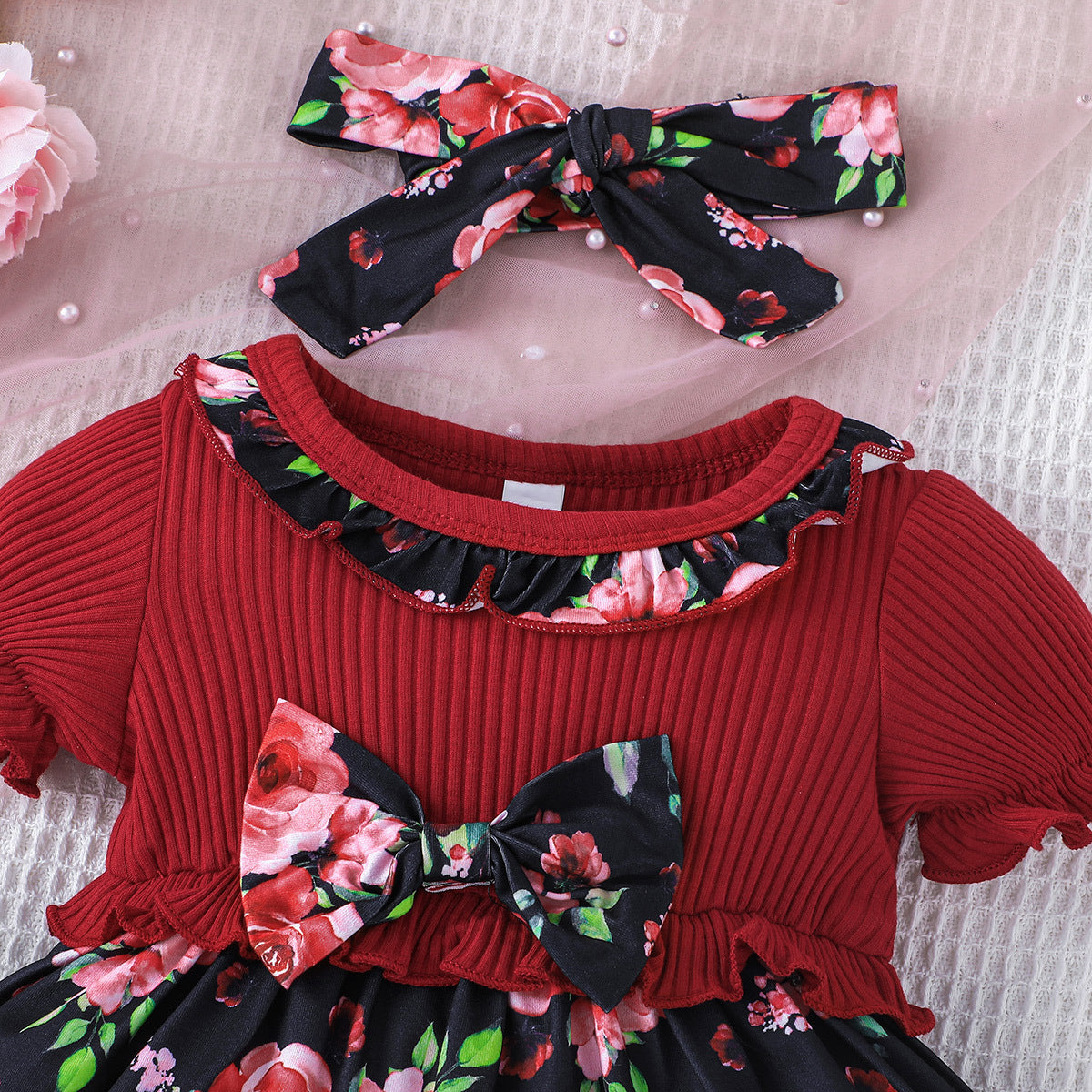 Long Sleeve Gown Toddler Girls Short Sleeve Ribbed Bowknot Dresses Infant Ruffles Floral Printed Tween Easter