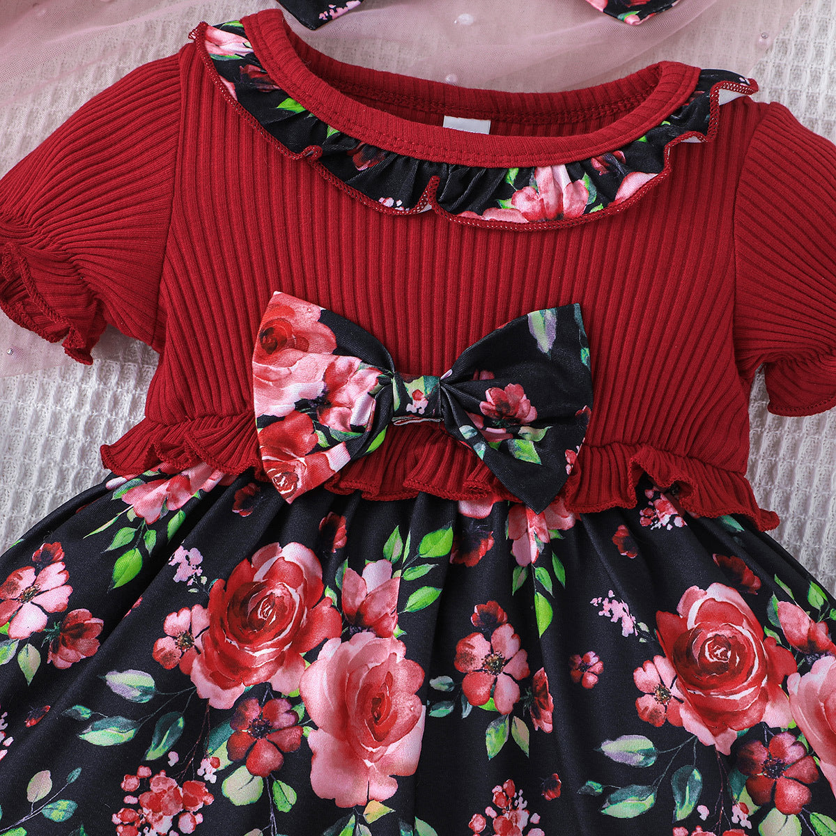 Long Sleeve Gown Toddler Girls Short Sleeve Ribbed Bowknot Dresses Infant Ruffles Floral Printed Tween Easter