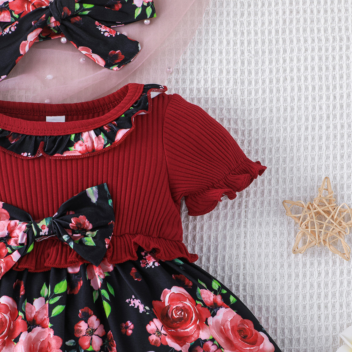 Long Sleeve Gown Toddler Girls Short Sleeve Ribbed Bowknot Dresses Infant Ruffles Floral Printed Tween Easter