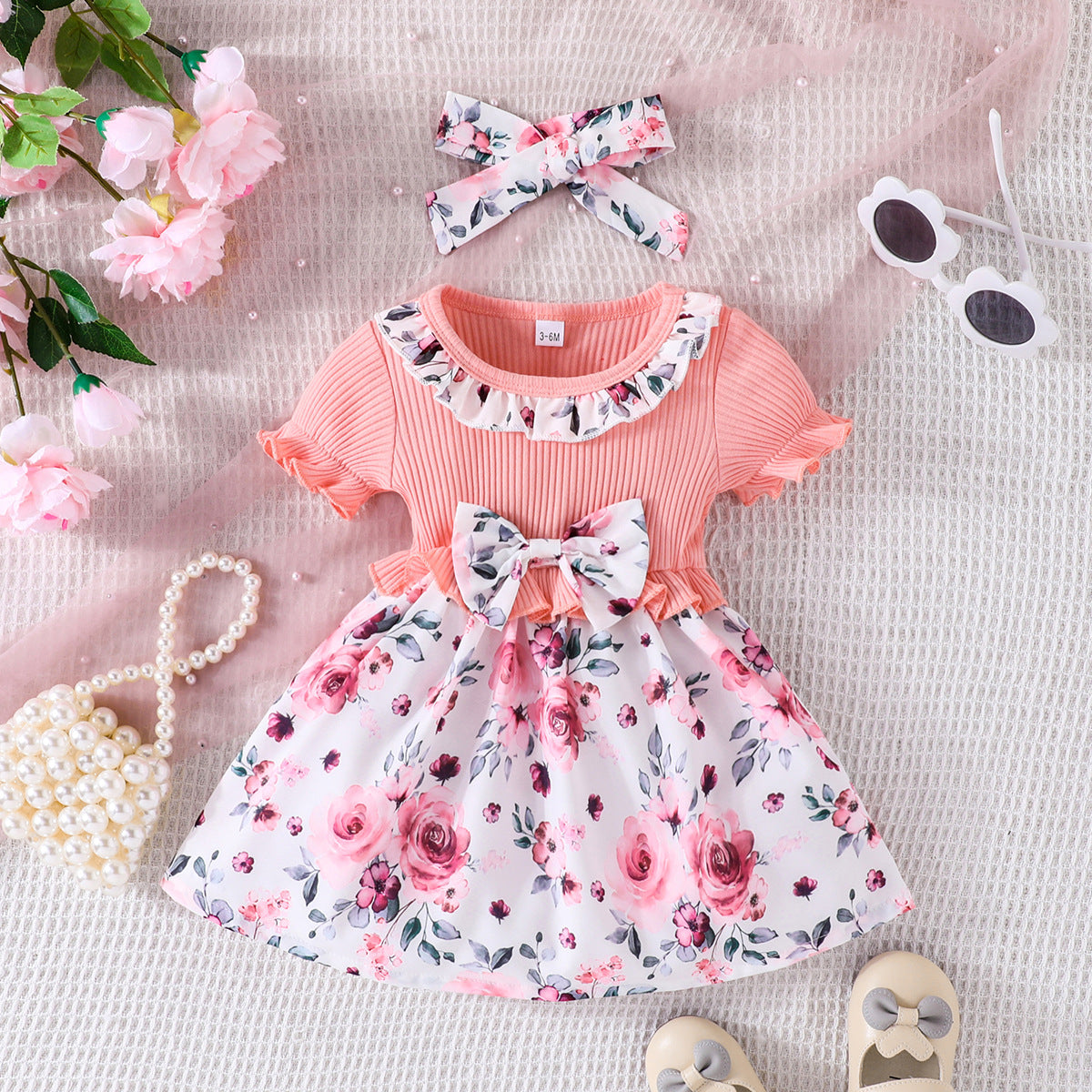 Long Sleeve Gown Toddler Girls Short Sleeve Ribbed Bowknot Dresses Infant Ruffles Floral Printed Tween Easter