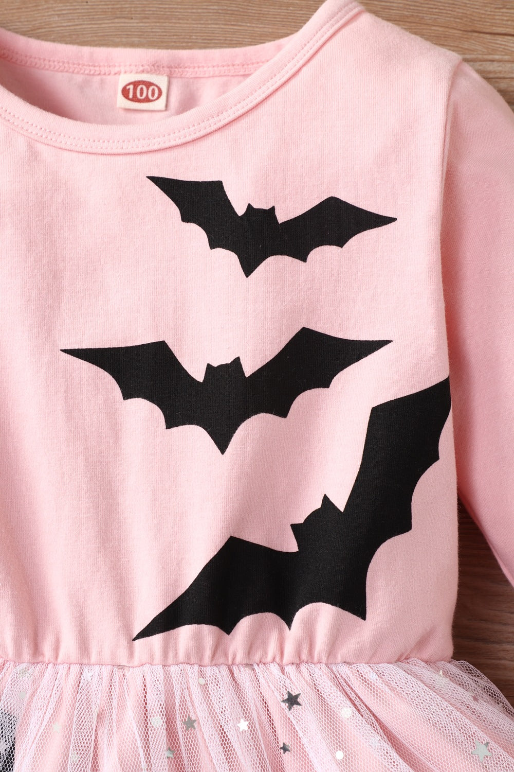 Halloween Girl Long Sleeve Dress Fashion Princess Bat Printed Mesh Dress Autumn Toddler Tutu Dress Kids Halloween Party Clothes