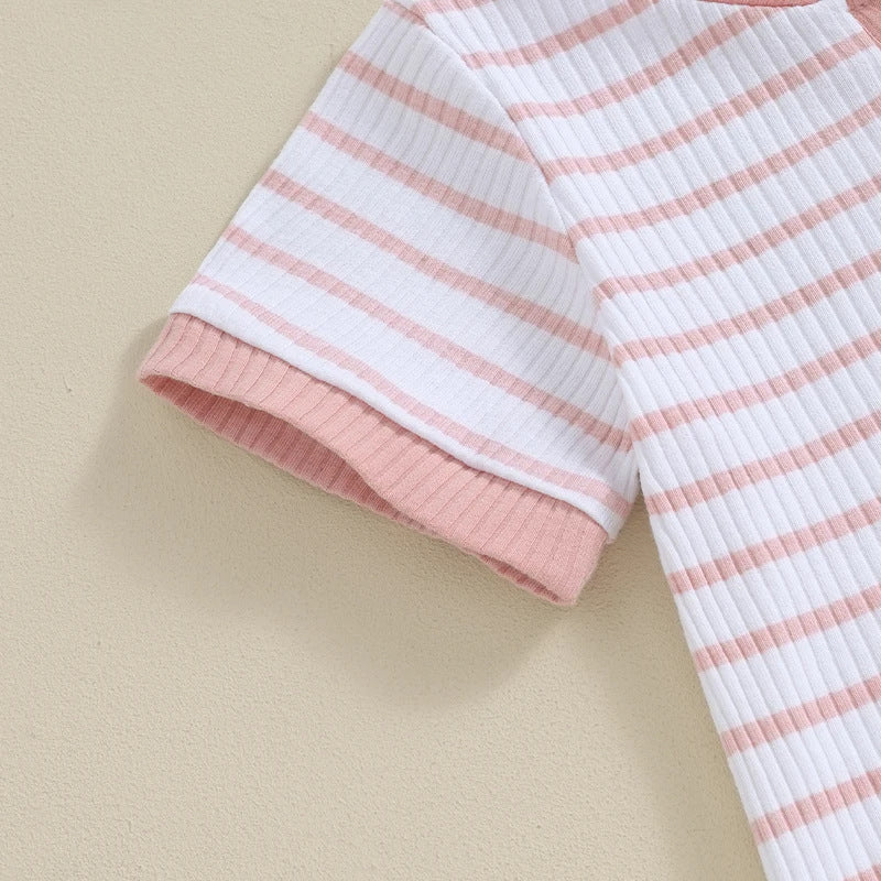 Baby 2pcs Outfits Summer Striped Short Sleeve Romper and Elastic Shorts Set for Toddler Newborn Girl Boy