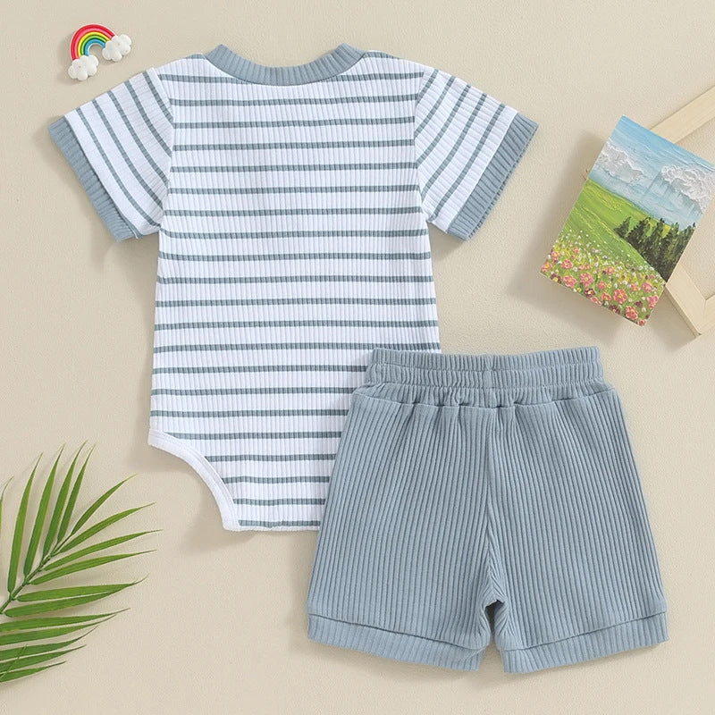 Baby 2pcs Outfits Summer Striped Short Sleeve Romper and Elastic Shorts Set for Toddler Newborn Girl Boy