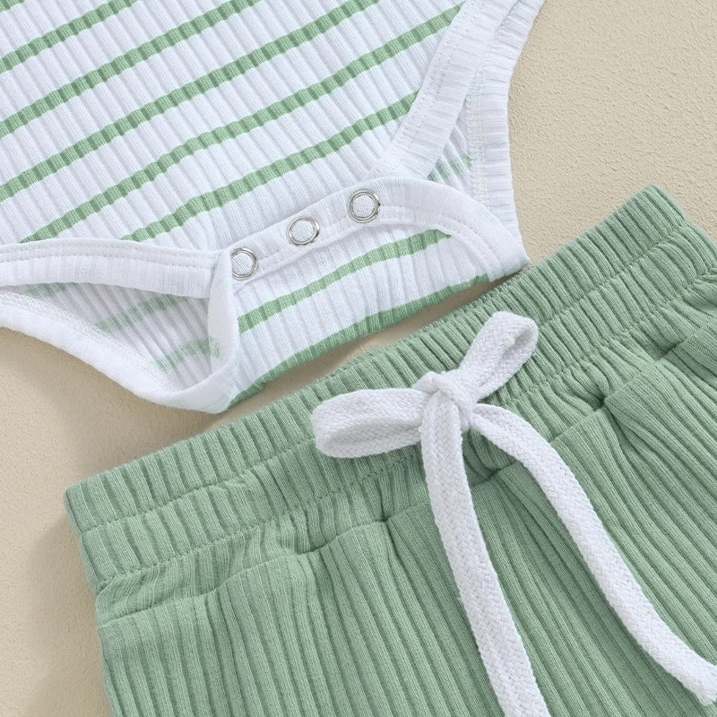 Baby 2pcs Outfits Summer Striped Short Sleeve Romper and Elastic Shorts Set for Toddler Newborn Girl Boy