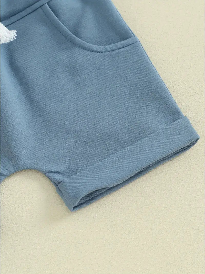 Baby Boy Athflow 2pcs Set, Short Sleeve Round Neck Letter Print Tops + Elastic Waist Shorts Infant Toddler Summer Outfits
