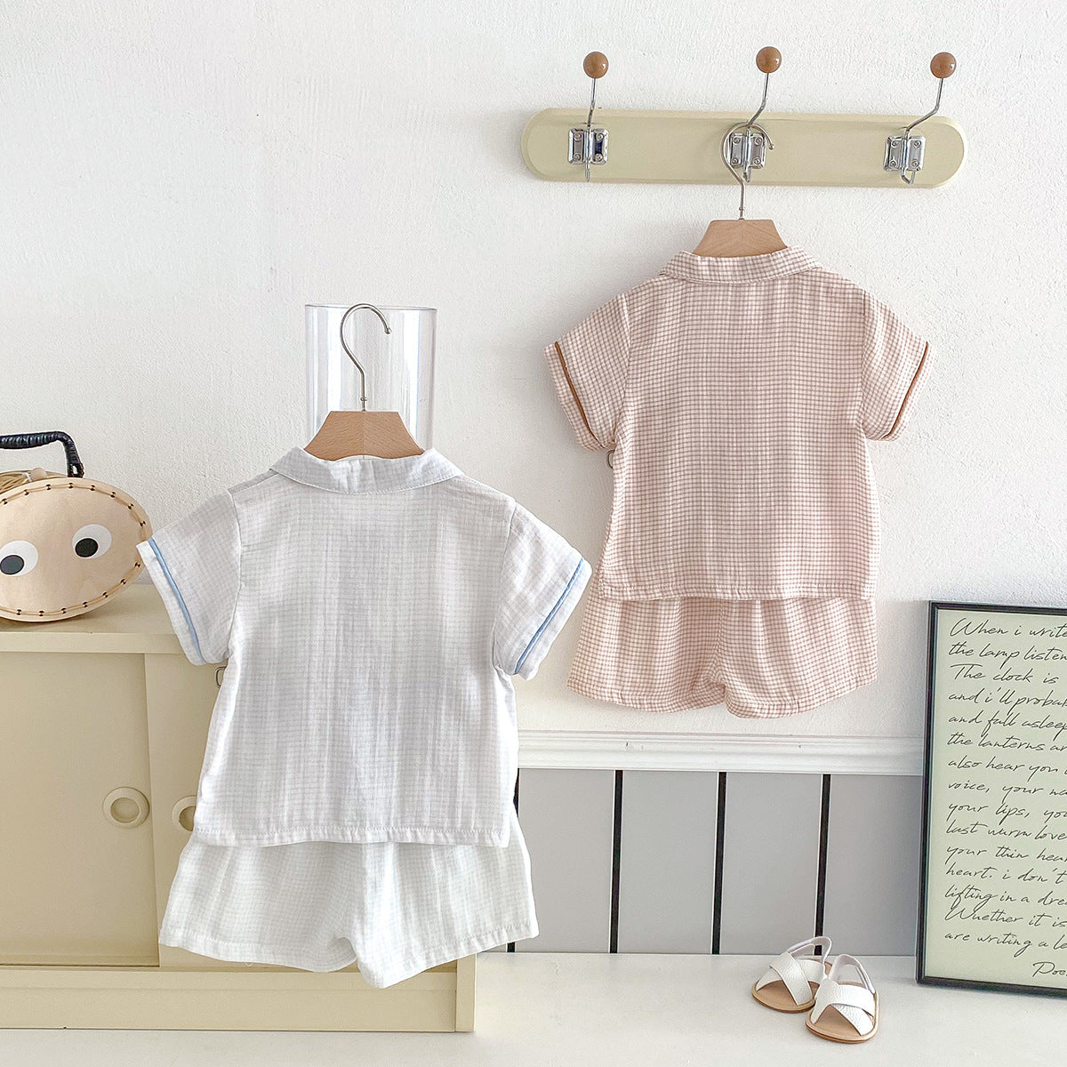 Baby and toddler double yarn checkered home suit set