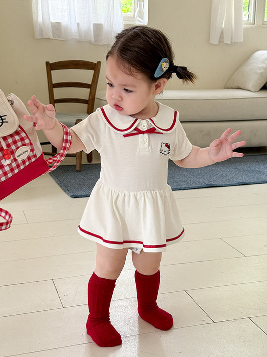 Girls' Cartoon Cat Academy-style Onesie Skir