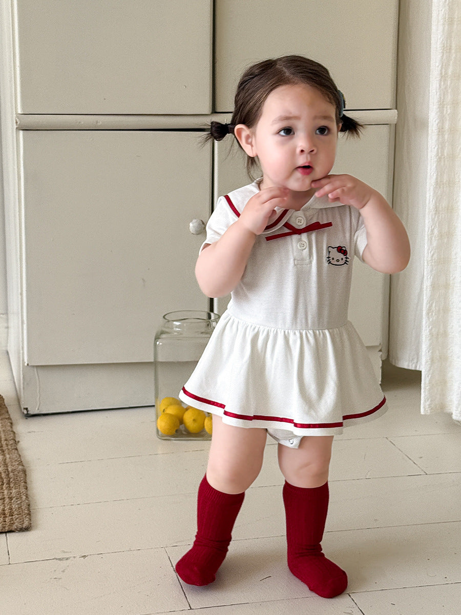 Girls' Cartoon Cat Academy-style Onesie Skir