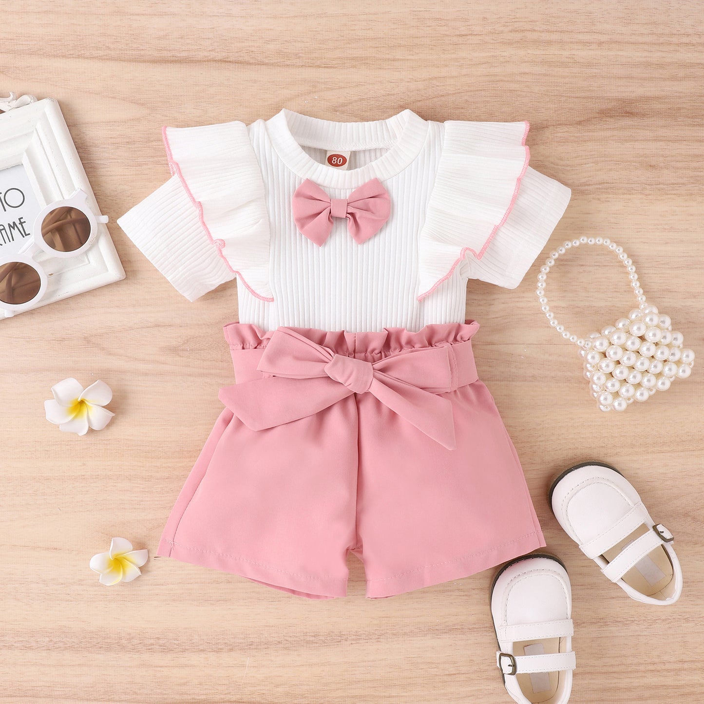 Baby Girls Clothes Summer Outfit Set Bow Top And Shorts 2-Piece Children's Clothing Ensemble for Girls