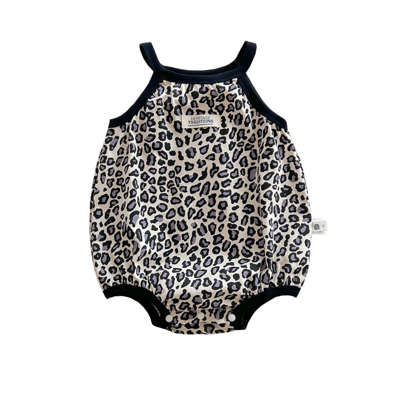 A leopard-print sleeveless bodysuit for baby girls