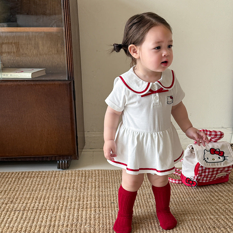 Girls' Cartoon Cat Academy-style Onesie Skir