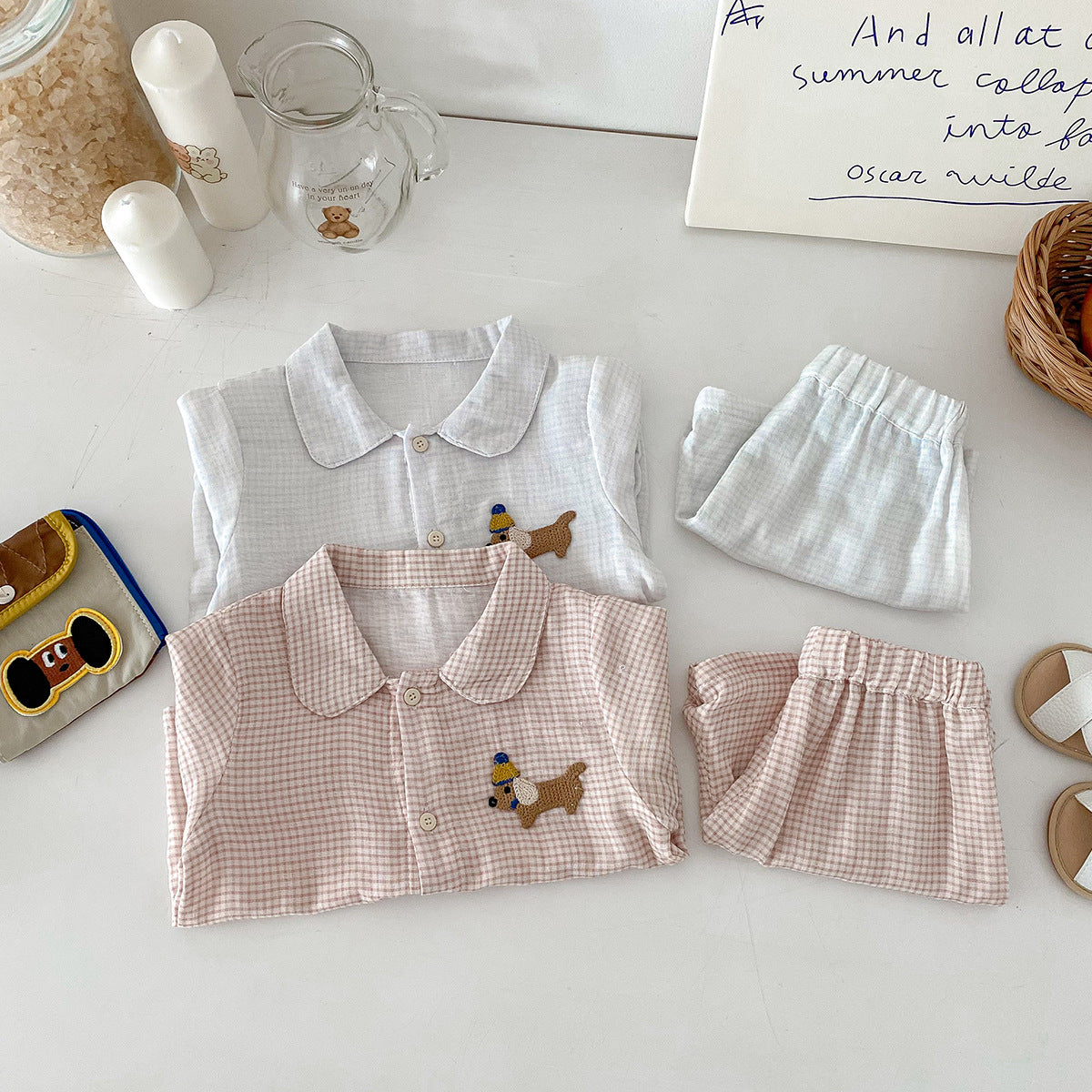 Baby and toddler double yarn checkered home suit set