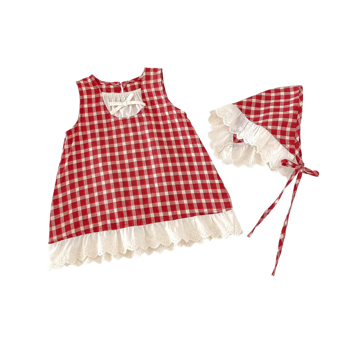 Girl's red checkered vest dress
