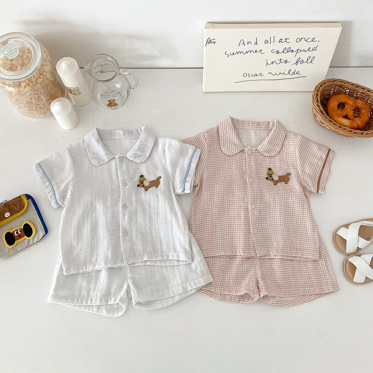 Baby and toddler double yarn checkered home suit set